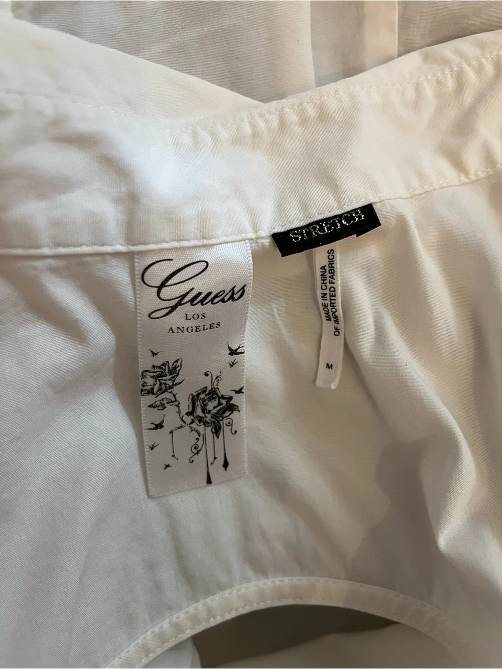 Guess Fitted White Cotton Short Sleeve Collared Blouse With Lace-up Back, size M - Picture 4 of 5
